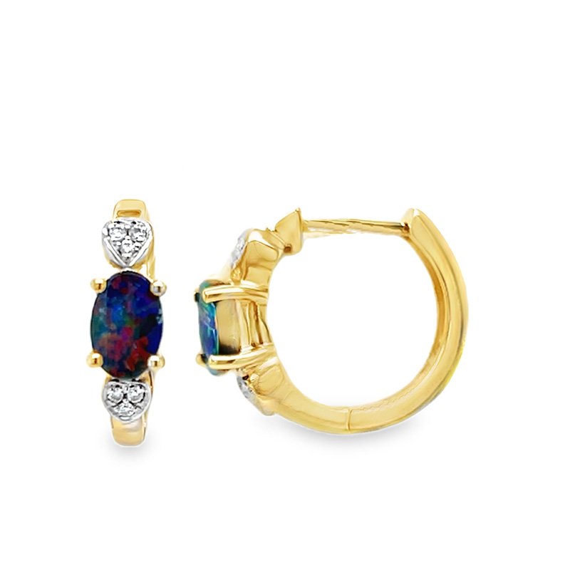 Niamh 6x4mm Boulder Opal & Diamond Earrings 9kt Yellow Gold
