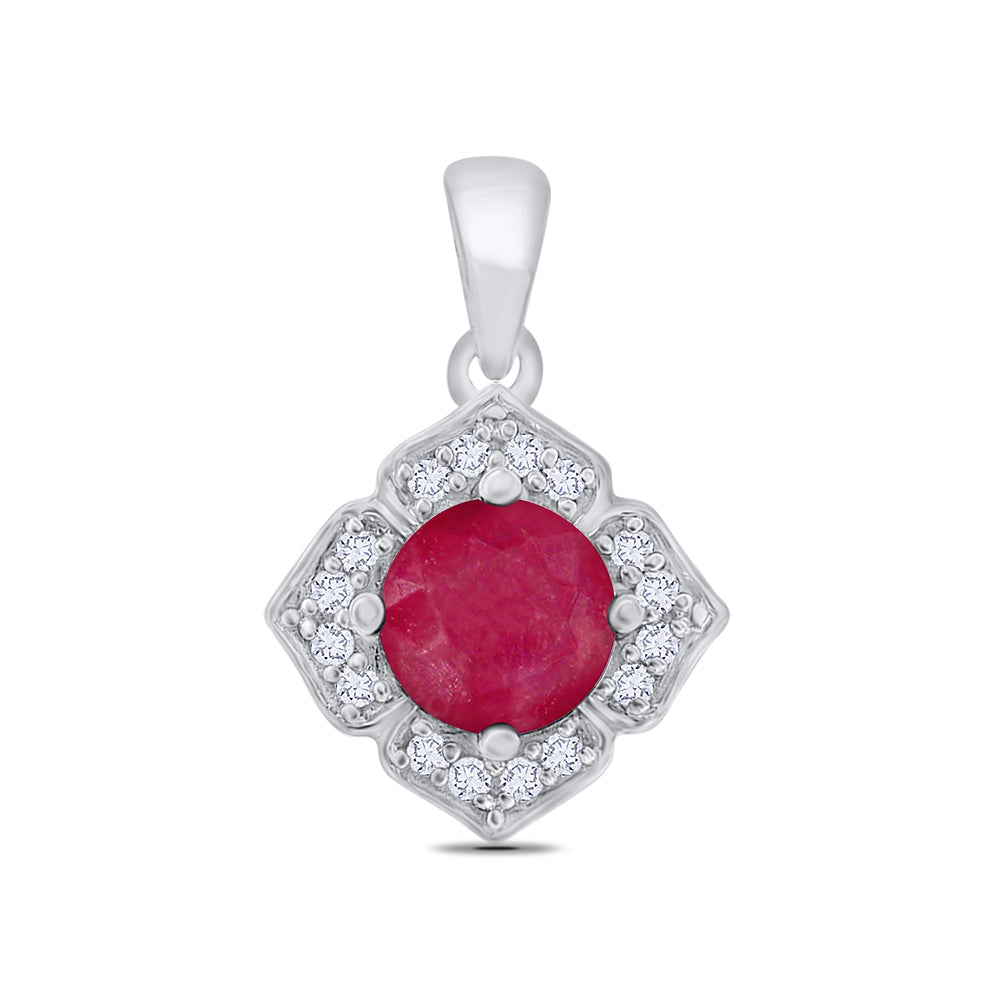 18K White Gold Natural Ruby &amp; Diamond Pendant