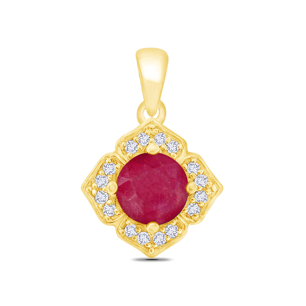 18K Yellow Gold Natural Ruby &amp; Diamond Pendant