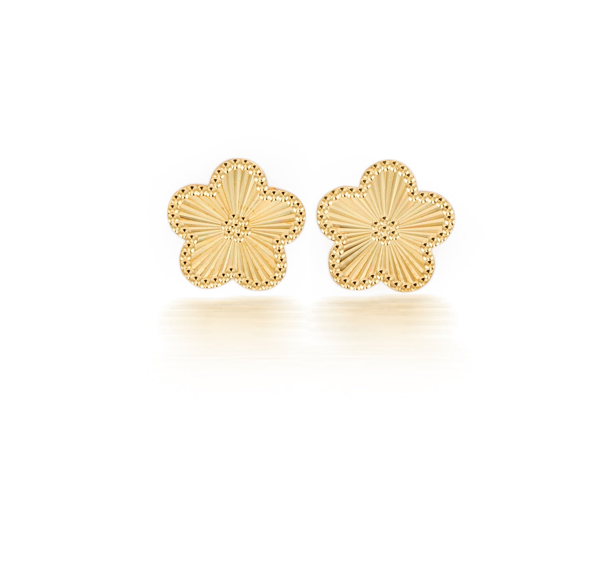 9KY Flower Disc Diamond Cut Earrings