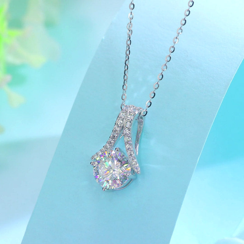 2 Carats Moissanite Diamond Pendant Necklace 925 Sterling Silver XMFN8154