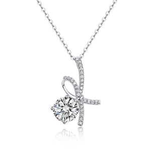 1 Carat Moissanite Diamond Ribbon Pendant Necklace 925 Sterling Silver XMFN8155