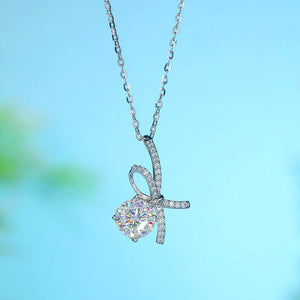 1 Carat Moissanite Diamond Ribbon Pendant Necklace 925 Sterling Silver XMFN8155