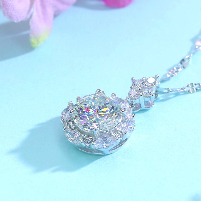 2 Carats Moissanite Diamond Flower Pendant Necklace 925 Sterling Silver XMFN8156