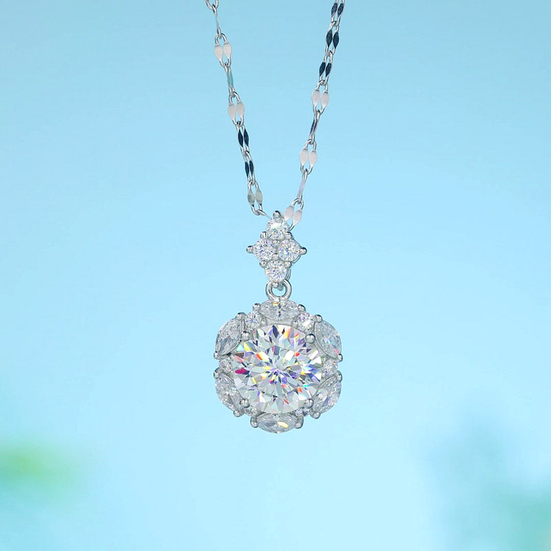 2 Carats Moissanite Diamond Flower Pendant Necklace 925 Sterling Silver XMFN8156