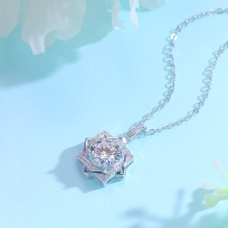 2 Carats Moissanite Diamond Octagram Pendant Necklace 925 Sterling Silver XMFN8157