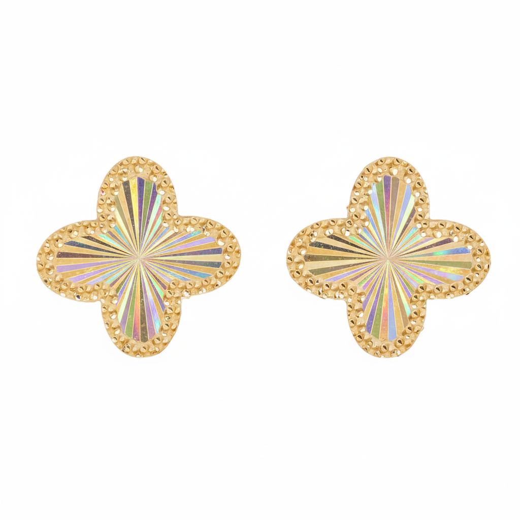 9KY Clover Diamond Cut Earrings