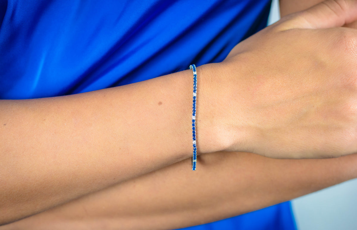 MILESTONE SAPPHIRE 2MM TENNIS BRACELET IN SILVER