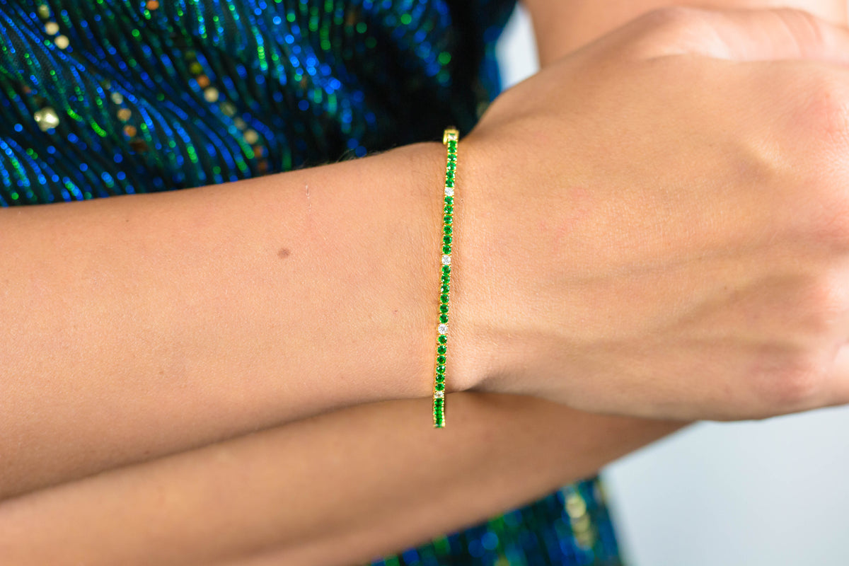 MILESTONE EMERALD 2MM TENNIS BRACELET IN GOLD