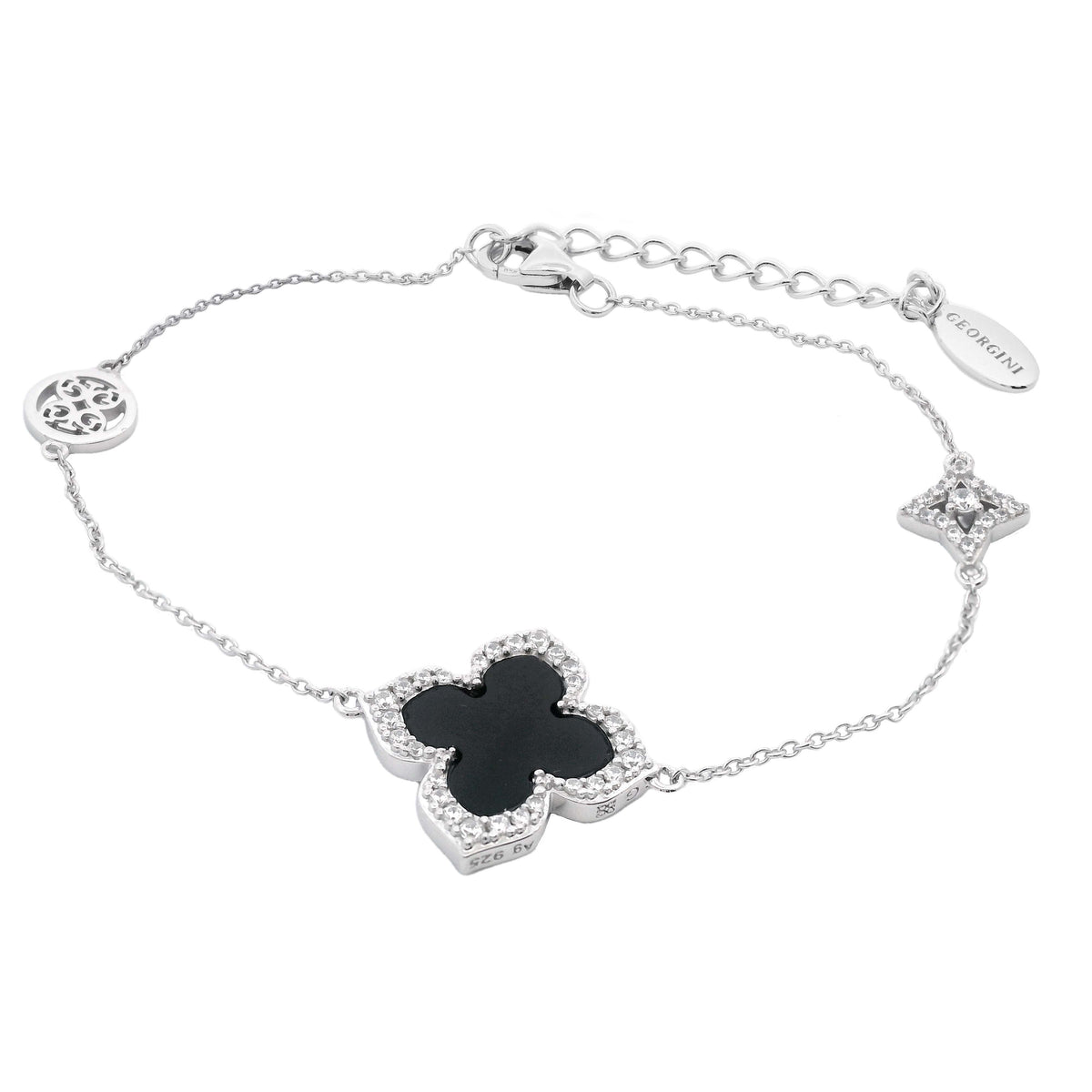 GEORGINI MIDNIGHT VELVET BLACK AGATE FAIRWATER BRACELET SILVER