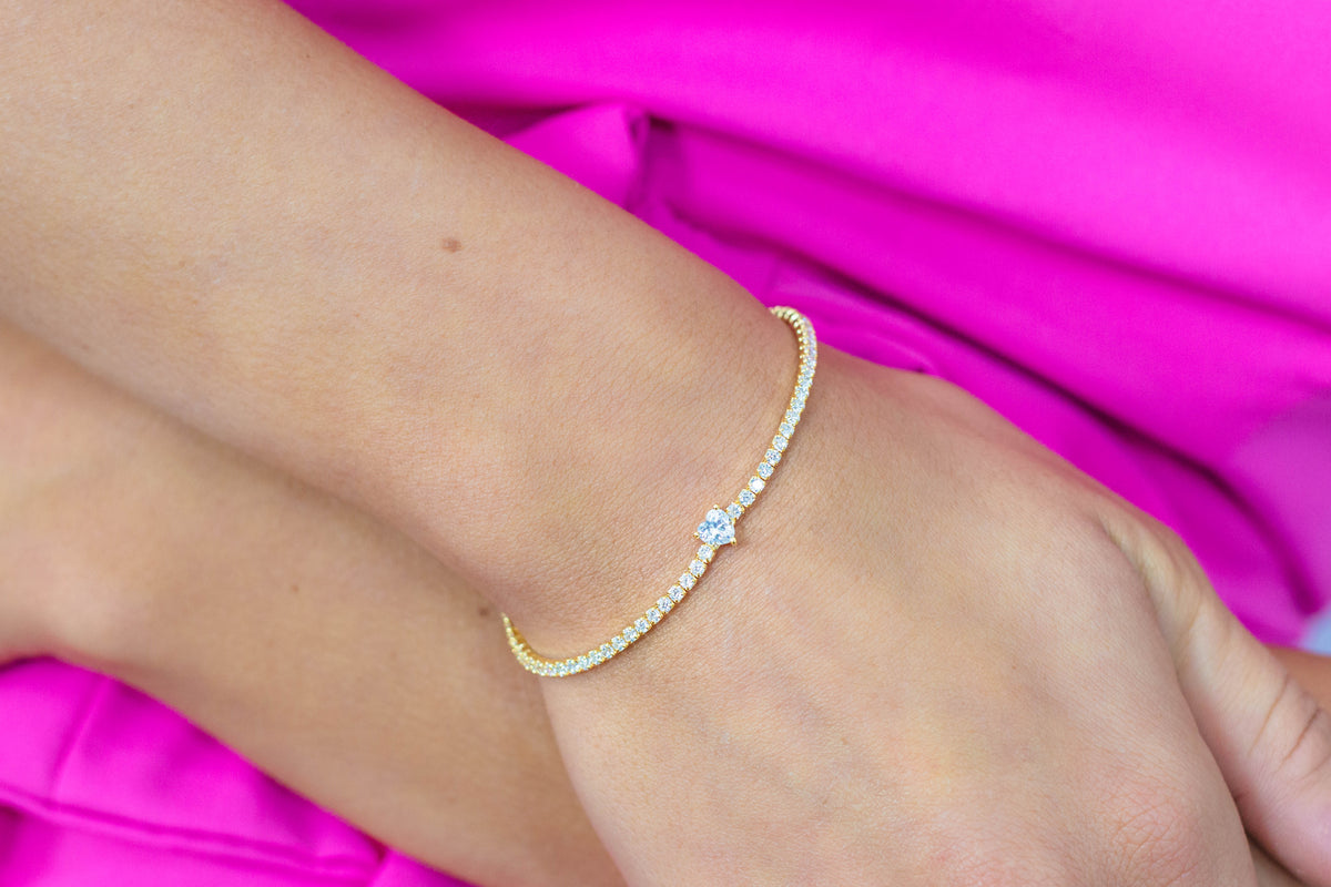 SWEETHEART TENNIS BRACELET GOLD 18CM