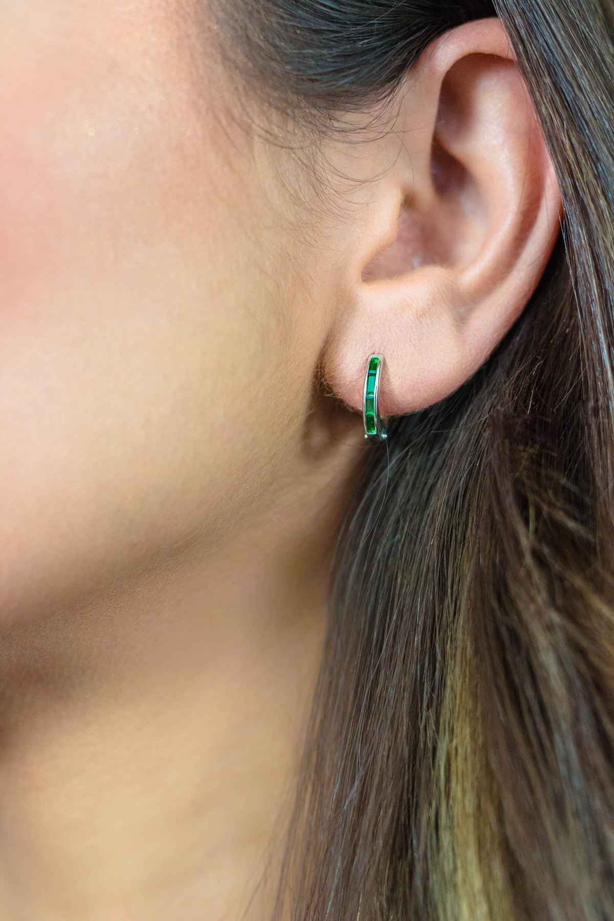 BAGUETTE HOOP SILVER AND GREEN