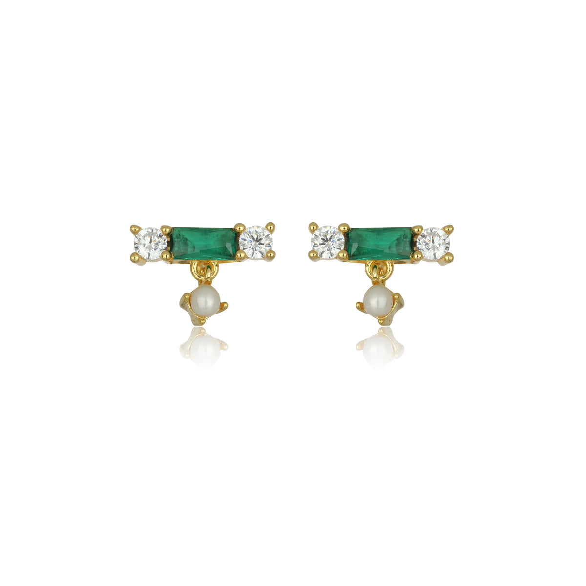 EMERALD ISLE FRESHWATER PEARL EARRINGS IN EMERALD AND GOLD