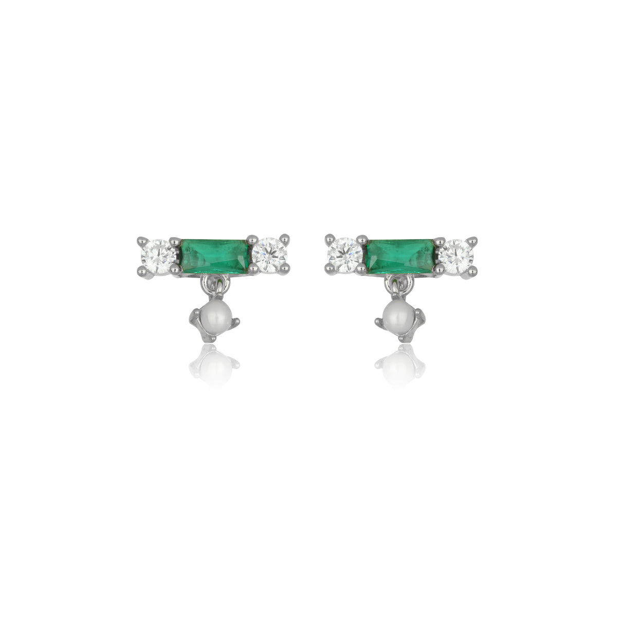 EMERALD ISLE FRESHWATER PEARL EARRINGS IN EMERALD AND SILVER