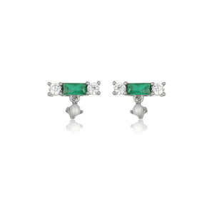 EMERALD ISLE FRESHWATER PEARL EARRINGS IN EMERALD AND SILVER