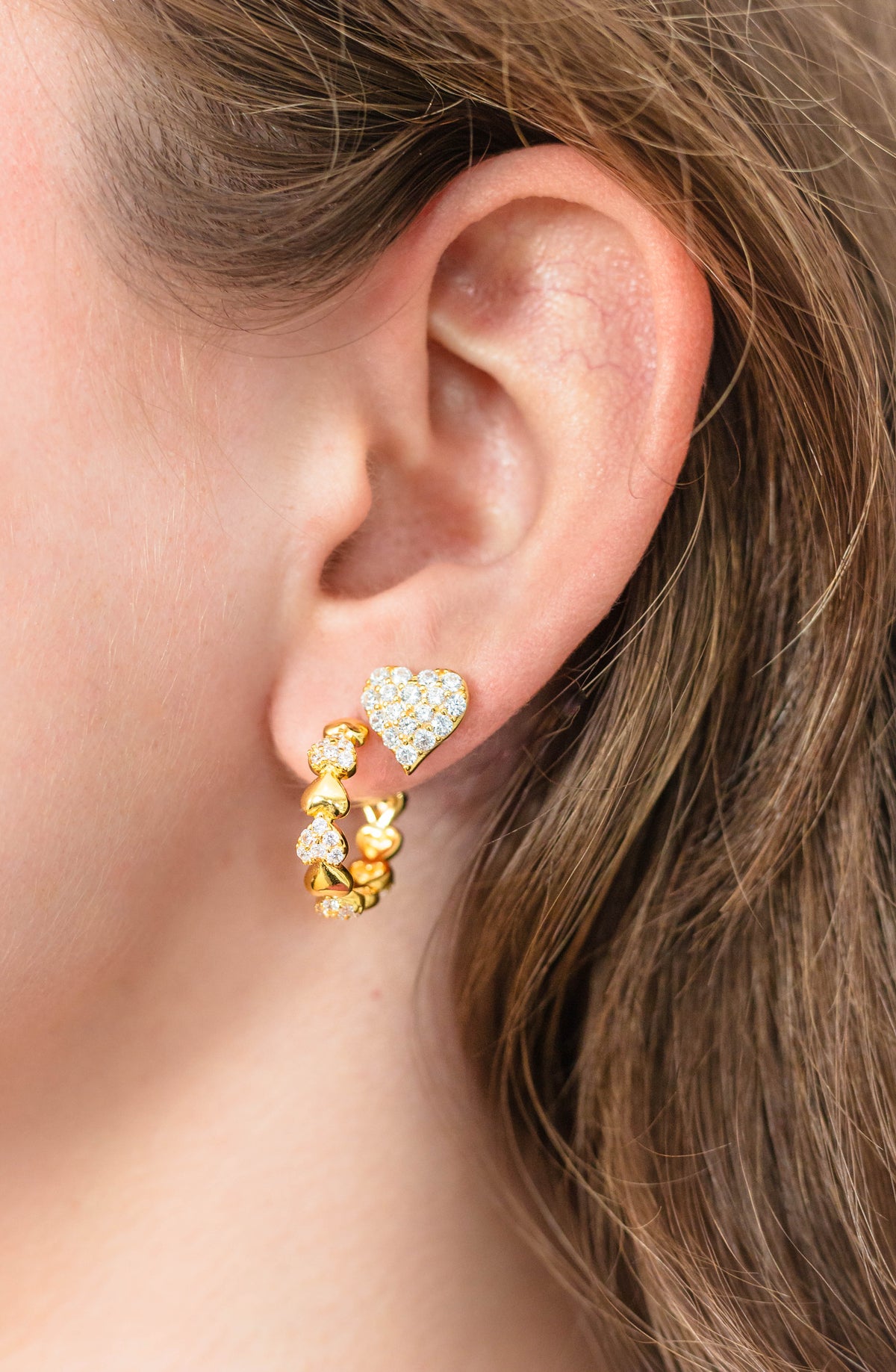 SWEETHEART SPARKLY HEART HOOPS GOLD