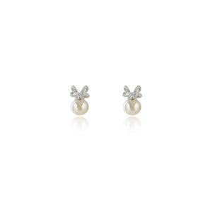 SWEETHEART BOW FRESHWATER PEARL EARRNGS