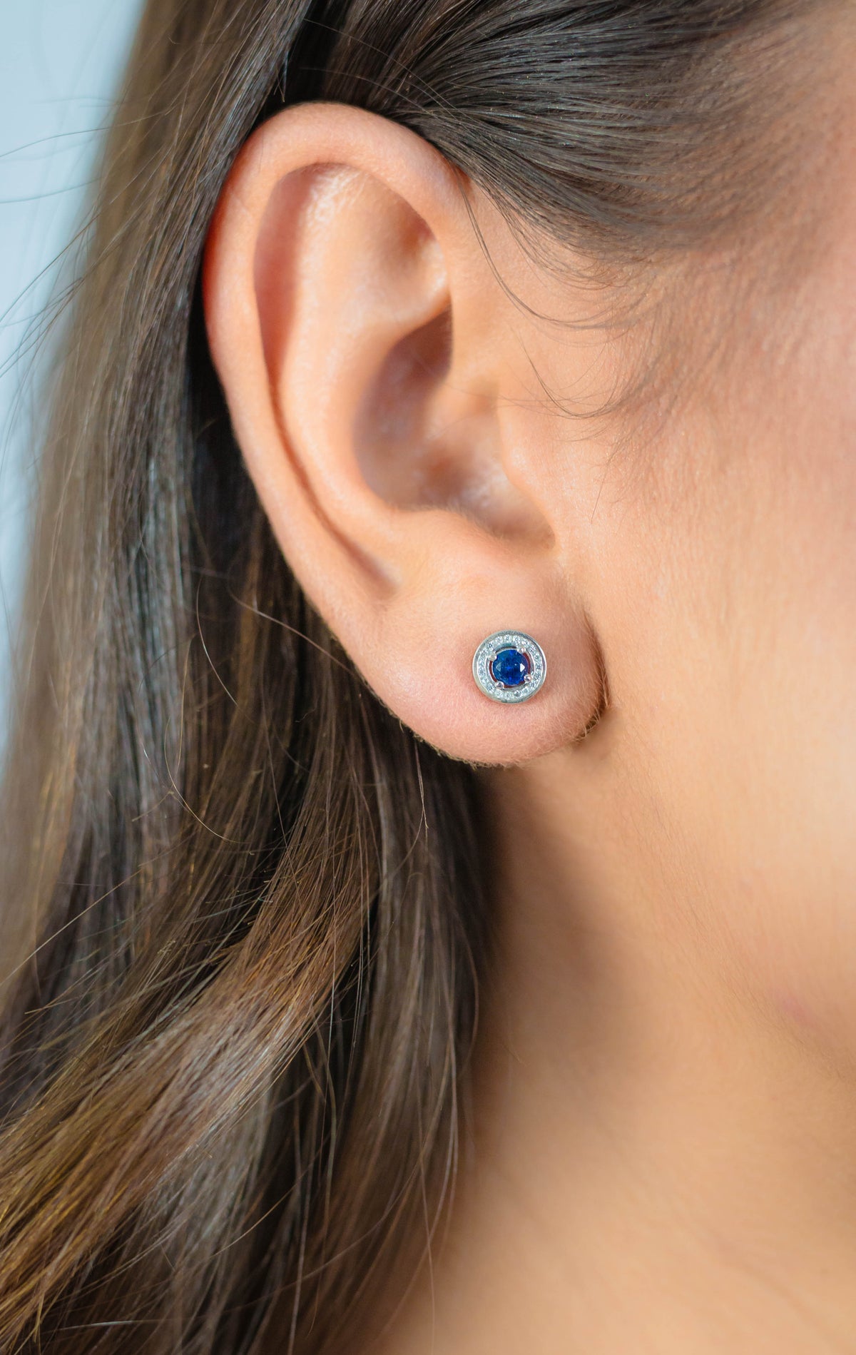 MILESTONE SAPPHIRE HALO EARRINGS IN SILVER