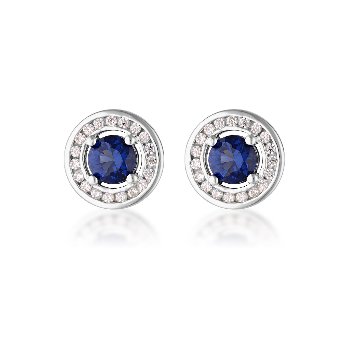 MILESTONE SAPPHIRE HALO EARRINGS IN SILVER