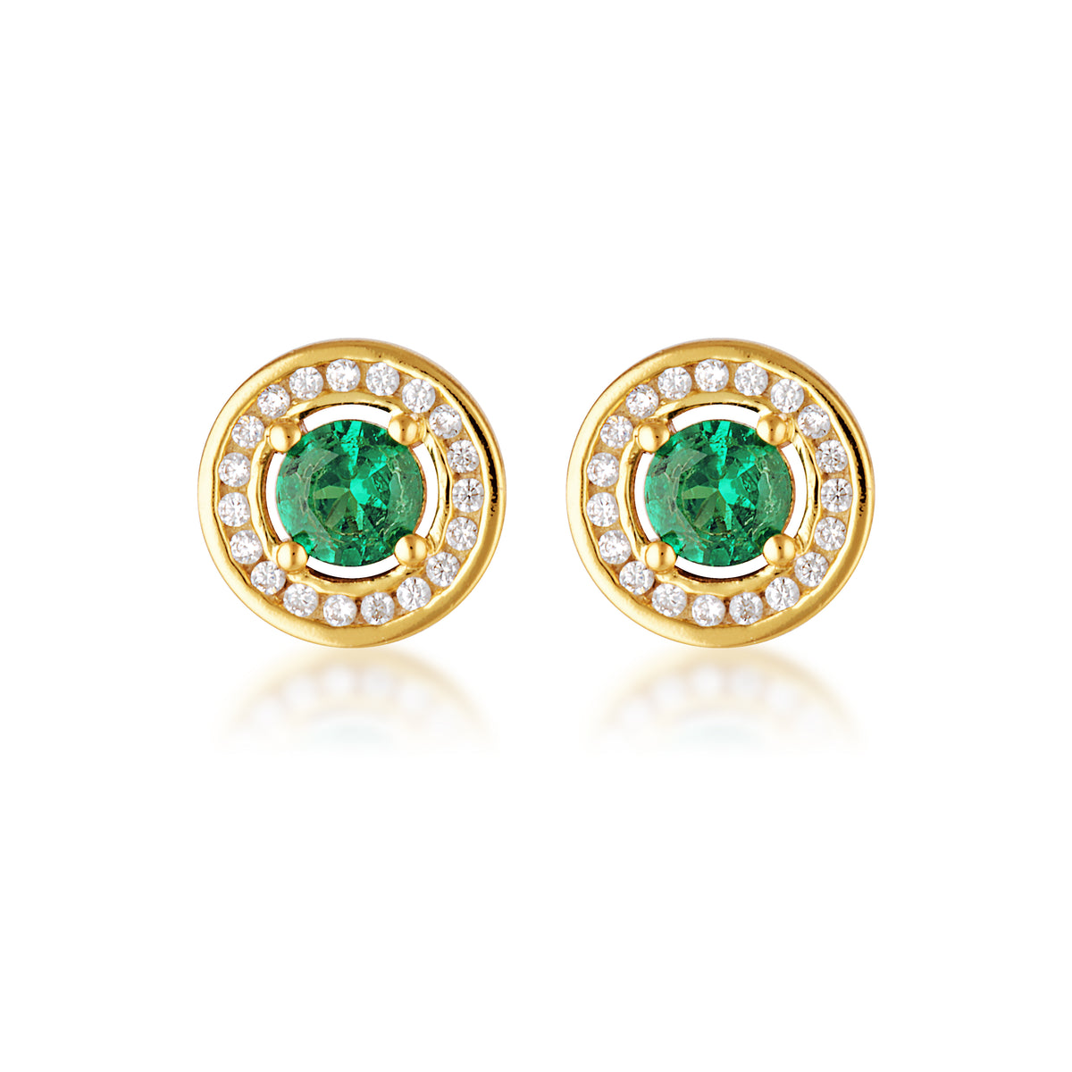 MILESTONE EMERALD HALO EARRINGS IN GOLD
