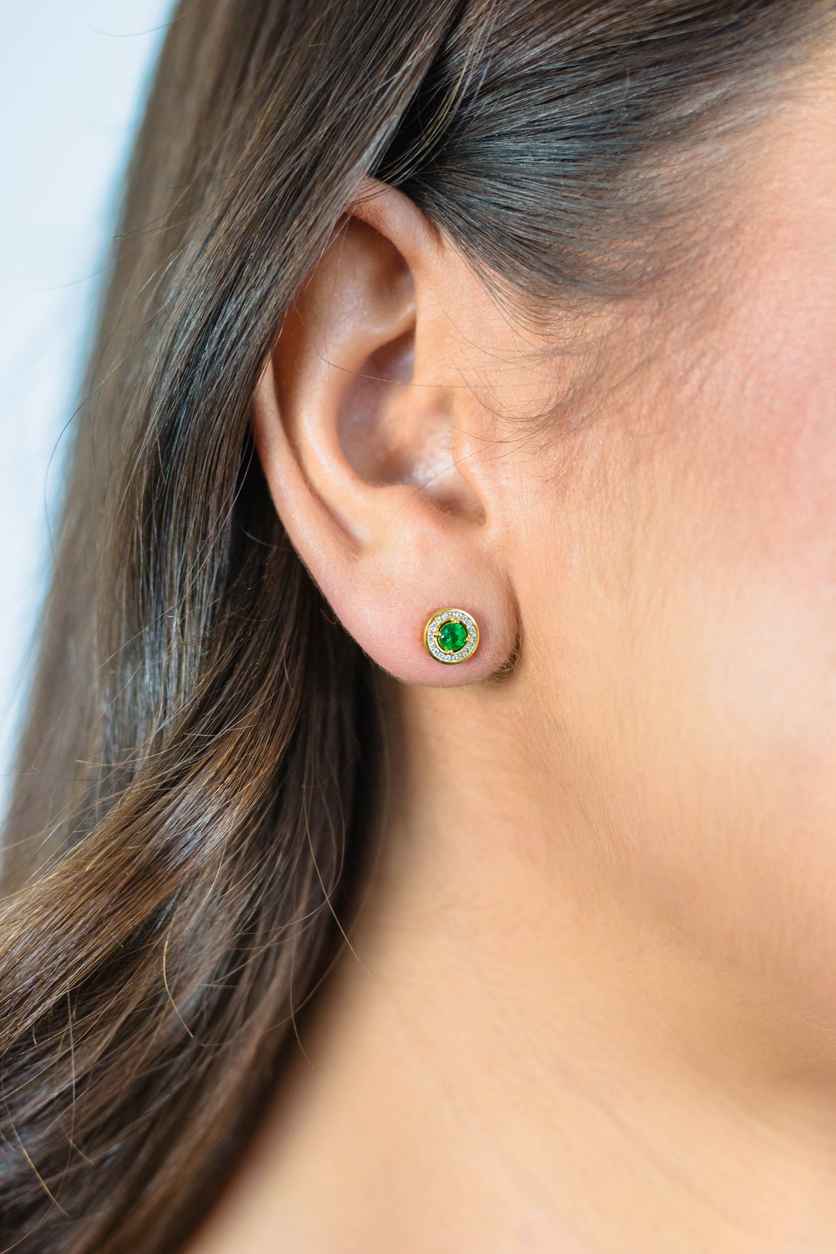 MILESTONE EMERALD HALO EARRINGS IN GOLD