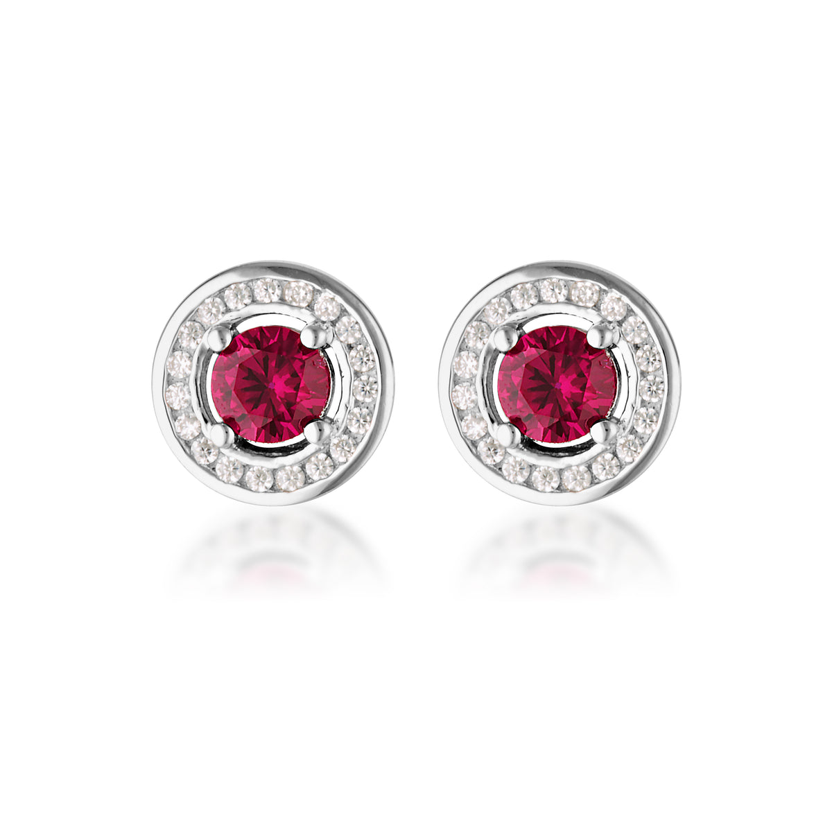 MILESTONE RUBY HALO EARRINGS IN SILVER