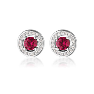 MILESTONE RUBY HALO EARRINGS IN SILVER