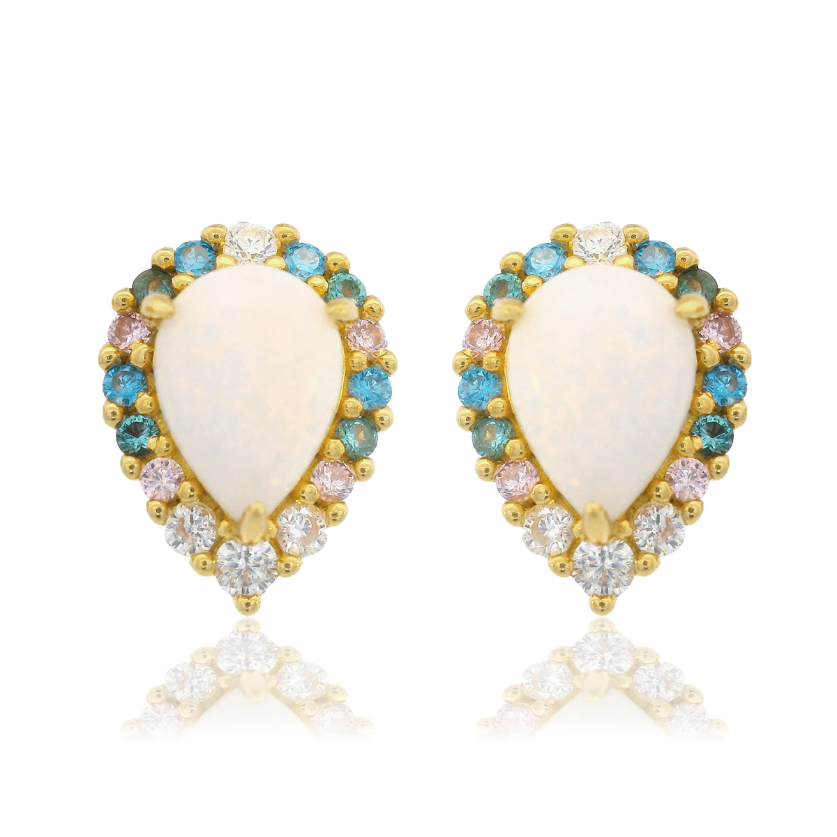 GEORGINI WISTERIA CREATED OPAL FLORIBUNDA STUD EARRINGS GOLD