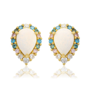 GEORGINI WISTERIA CREATED OPAL FLORIBUNDA STUD EARRINGS GOLD