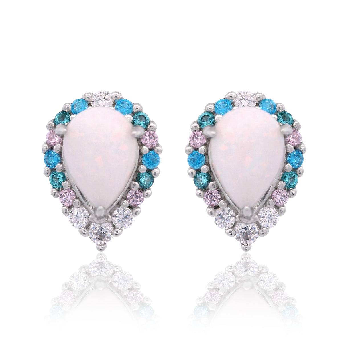 GEORGINI WISTERIA CREATED OPAL FLORIBUNDA STUD EARRINGS SILVER