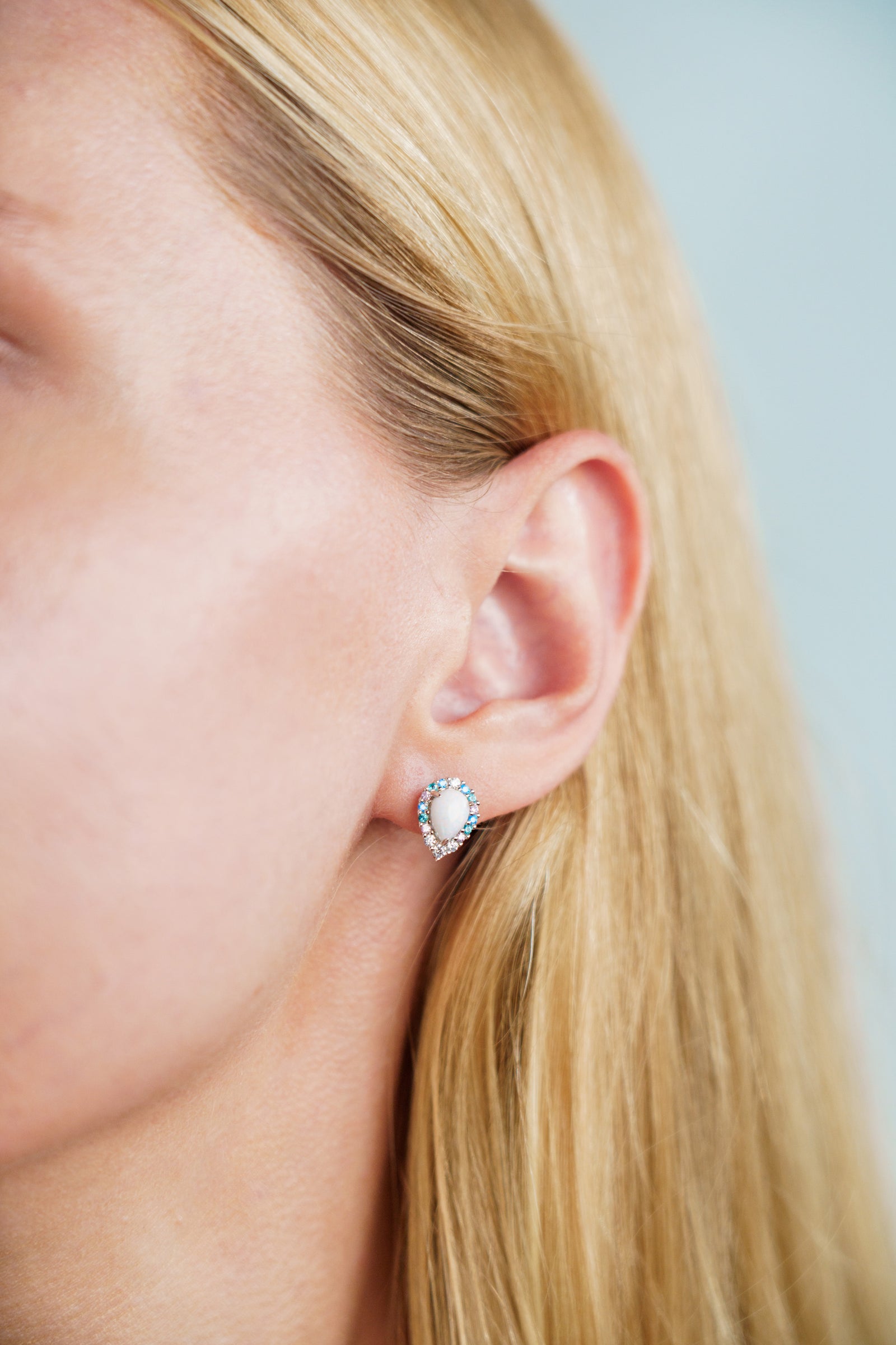 GEORGINI WISTERIA CREATED OPAL FLORIBUNDA STUD EARRINGS SILVER