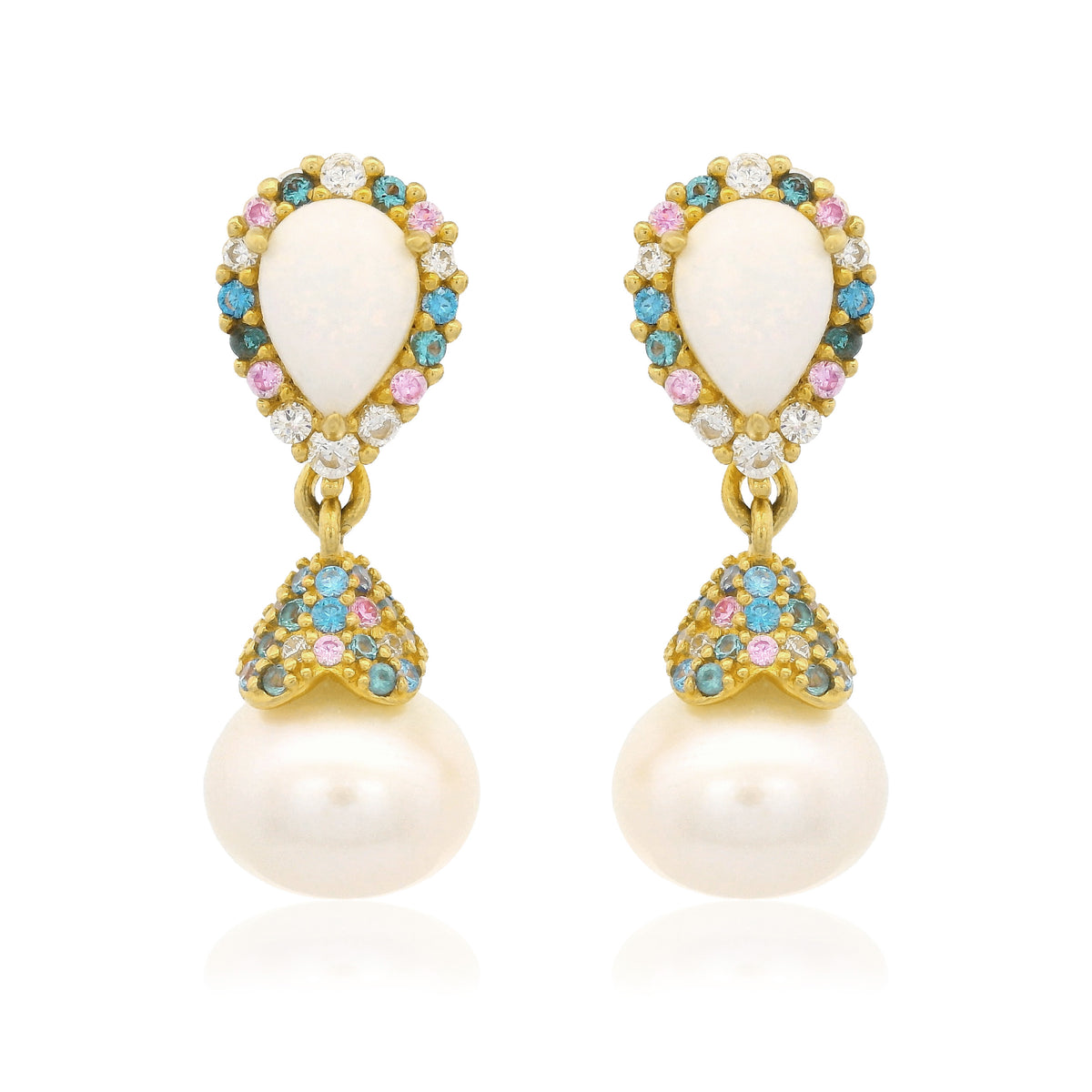 GEORGINI WISTERIA CREATED OPAL AND PEARL CASCADE EARRINGS GOLD