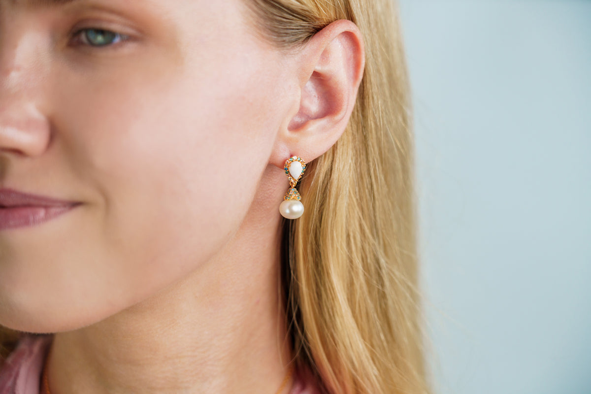 GEORGINI WISTERIA CREATED OPAL AND PEARL CASCADE EARRINGS GOLD