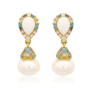 GEORGINI WISTERIA CREATED OPAL AND PEARL CASCADE EARRINGS GOLD