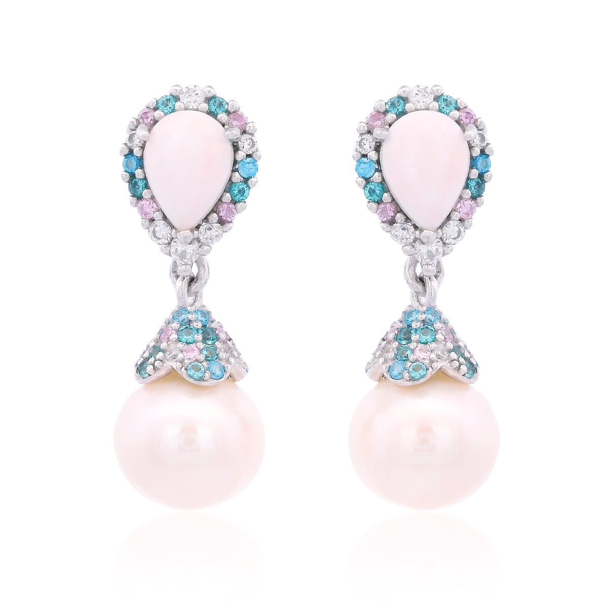 GEORGINI WISTERIA CREATED OPAL AND PEARL CASCADE EARRINGS SILVER