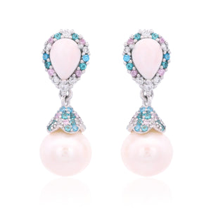 GEORGINI WISTERIA CREATED OPAL AND PEARL CASCADE EARRINGS SILVER