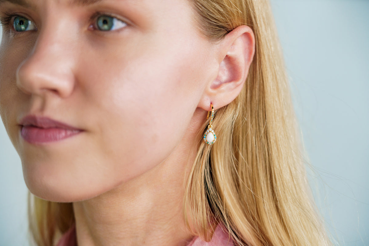 GEORGINI WISTERIA CREATED OPAL FLORIBUNDA SHEPHERD HOOK EARRINGS GOLD