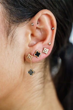 GEORGINI MIDNIGHT VELVET BLACK AGATE FAIRWATER STUD EARRINGS GOLD