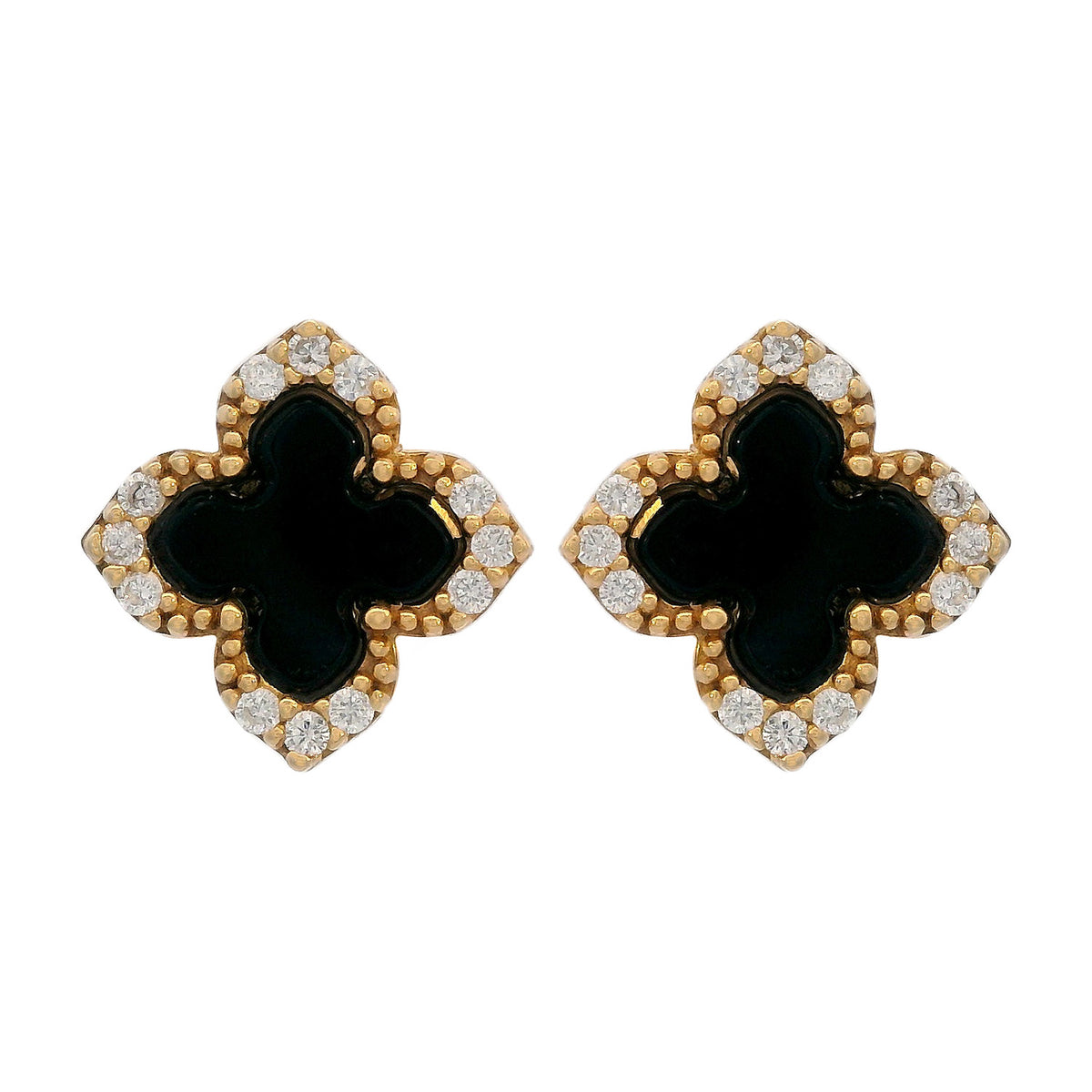 GEORGINI MIDNIGHT VELVET BLACK AGATE FAIRWATER STUD EARRINGS GOLD
