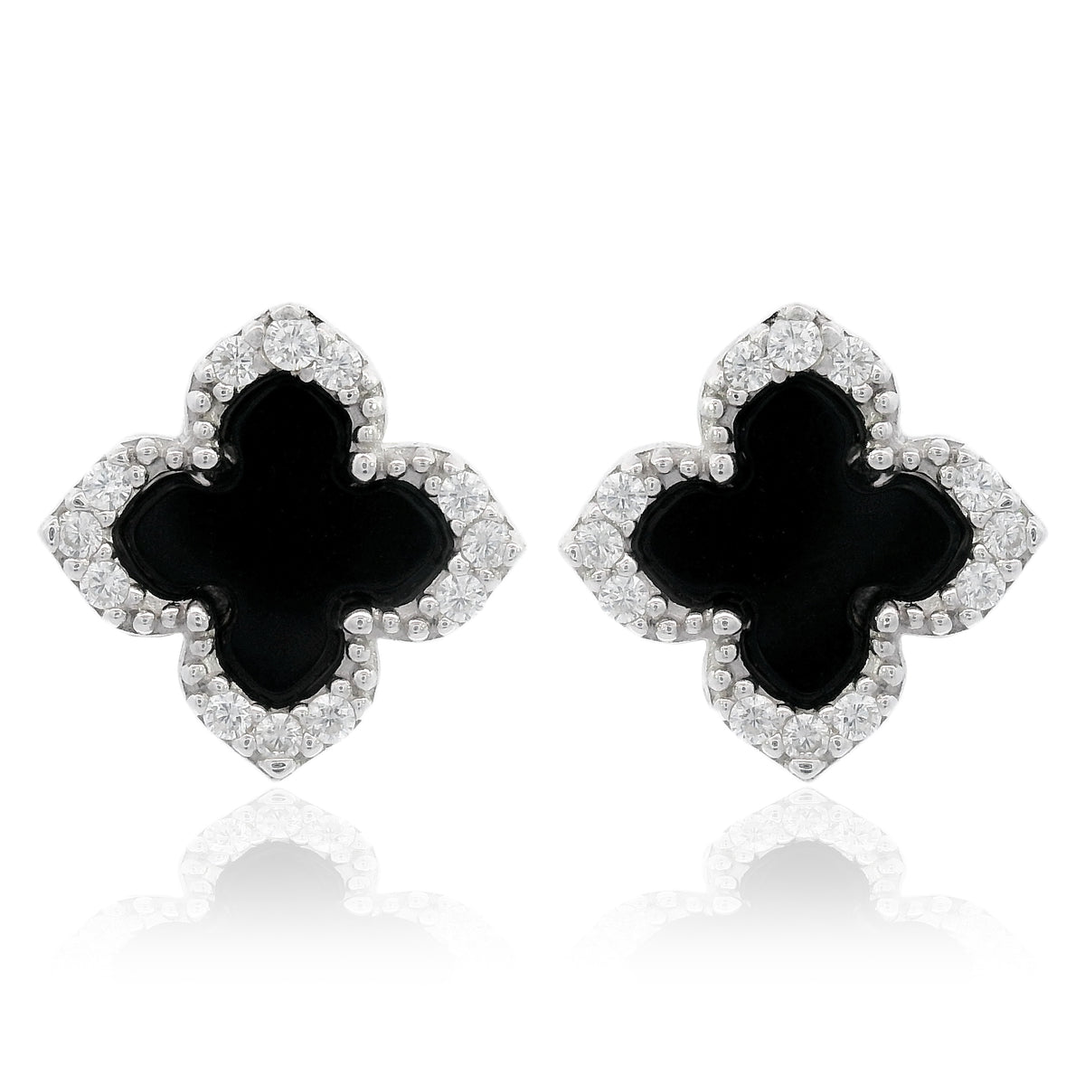 GEORGINI MIDNIGHT VELVET BLACK AGATE FAIRWATER STUD EARRINGS SILVER