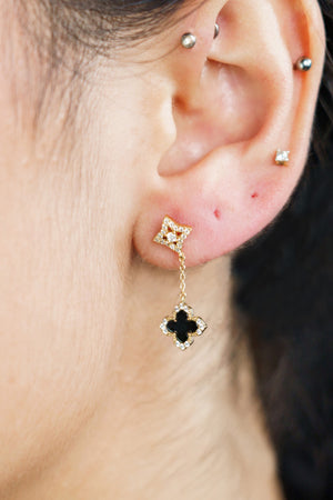 GEORGINI MIDNIGHT VELVET BLACK AGATE FAIRWATER DROP EARRINGS GOLD