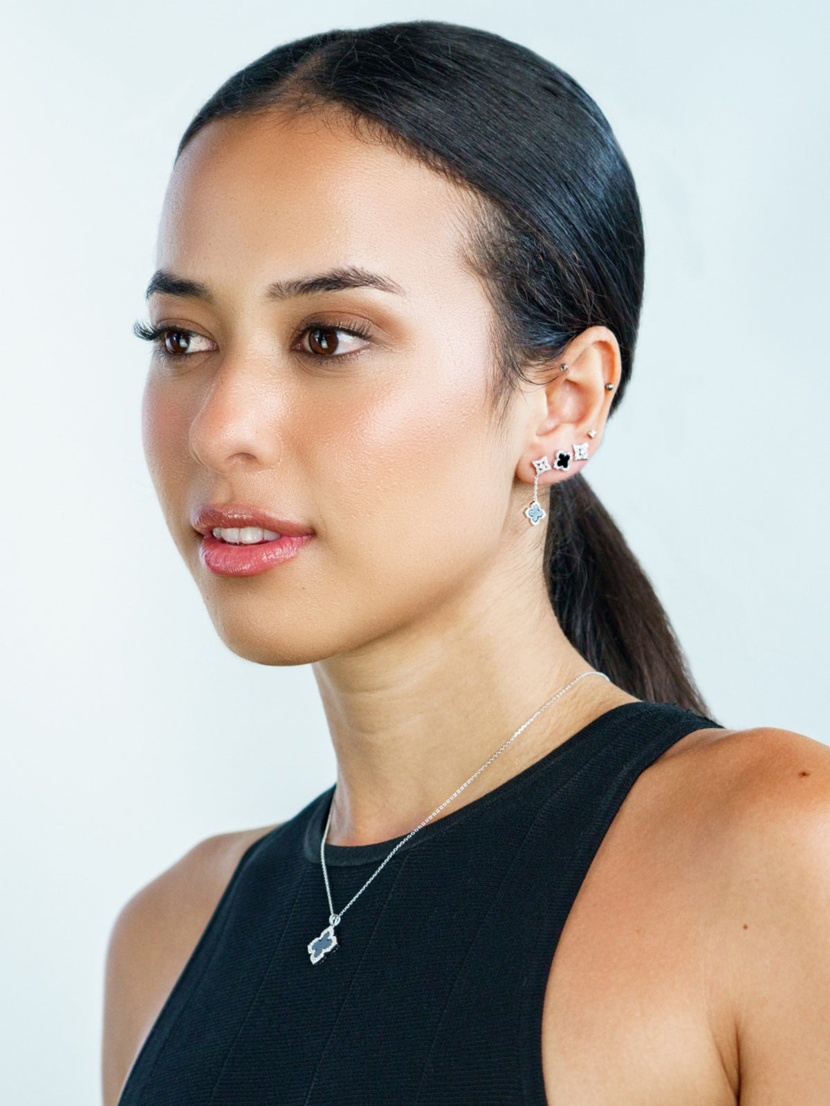 GEORGINI MIDNIGHT VELVET FAIRWATER PETITE EARRINGS SILVER