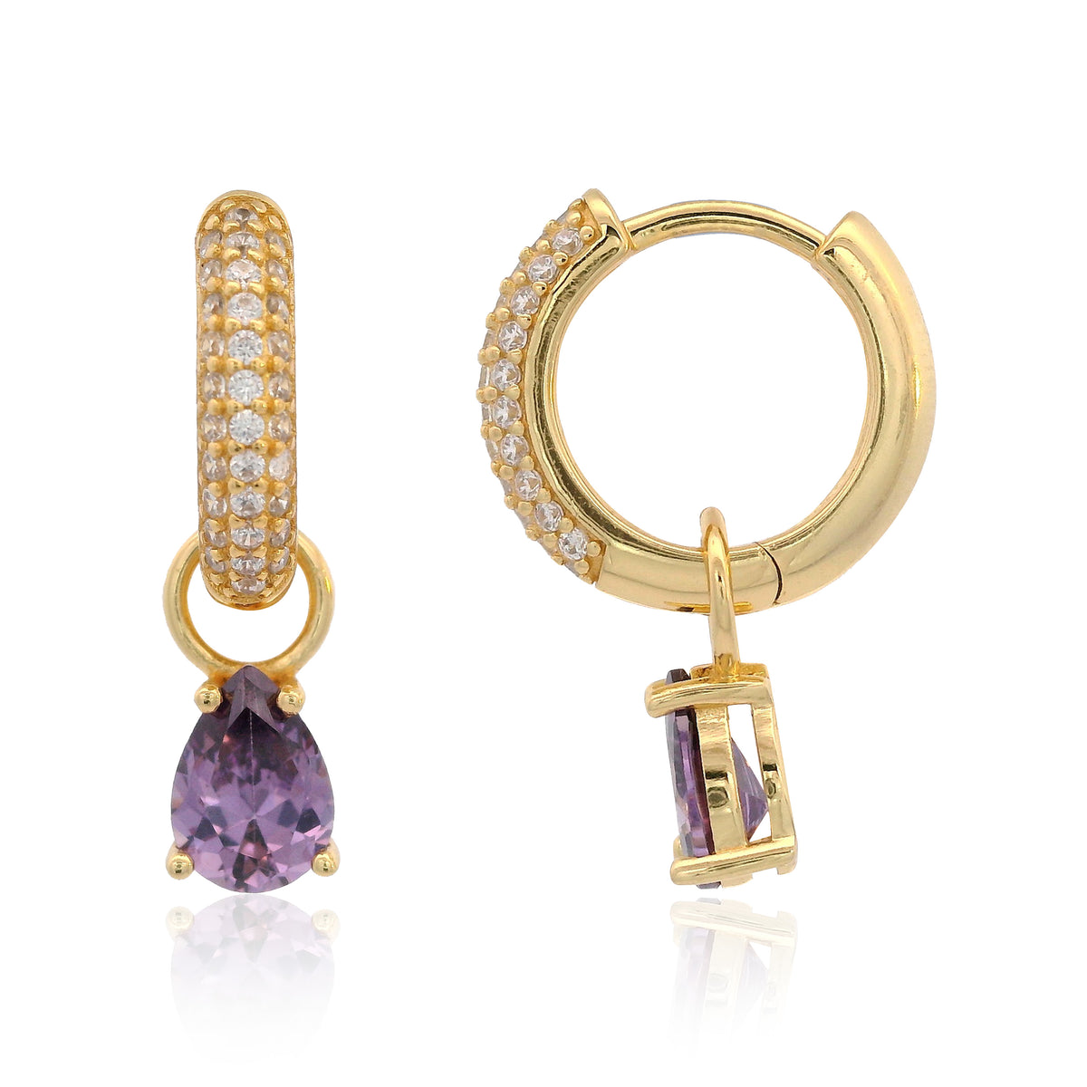 GEORGINI WISTERIA DUO PEAR EARRINGS AMETHYST CZ GOLD