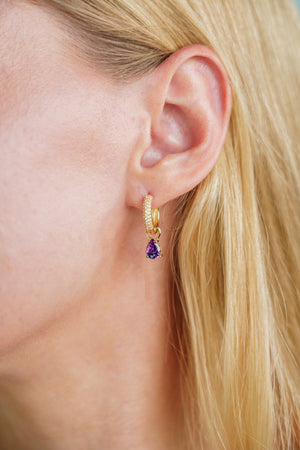 GEORGINI WISTERIA DUO PEAR EARRINGS AMETHYST CZ GOLD