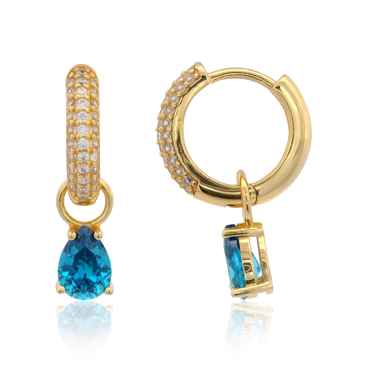 GEORGINI WISTERIA DUO PEAR EARRINGS BLUE TOPAZ CZ GOLD
