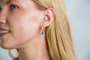 GEORGINI WISTERIA DUO PEAR EARRINGS BLUE TOPAZ CZ GOLD