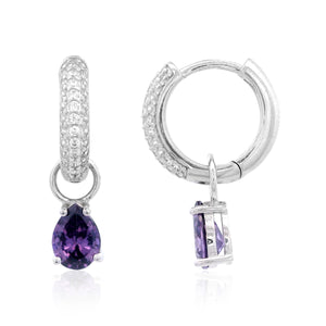 GEORGINI WISTERIA DUO PEAR EARRINGS AMETHYST CZ SILVER