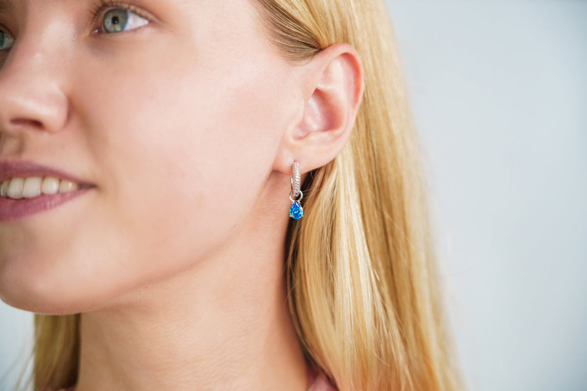 GEORGINI WISTERIA DUO PEAR EARRINGS BLUE TOPAZ CZ SILVER