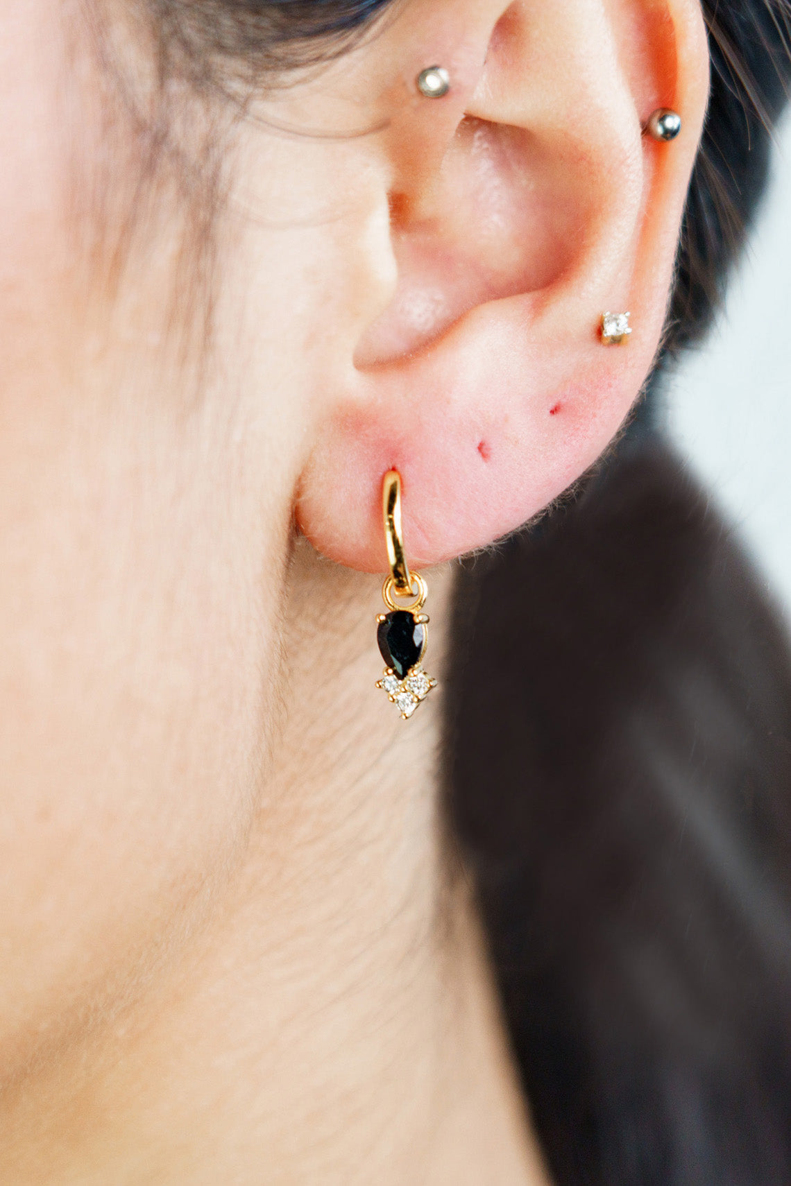 GEORGINI MIDNIGHT VELVET ASTERIA HOOP EARRINGS BLACK AND GOLD
