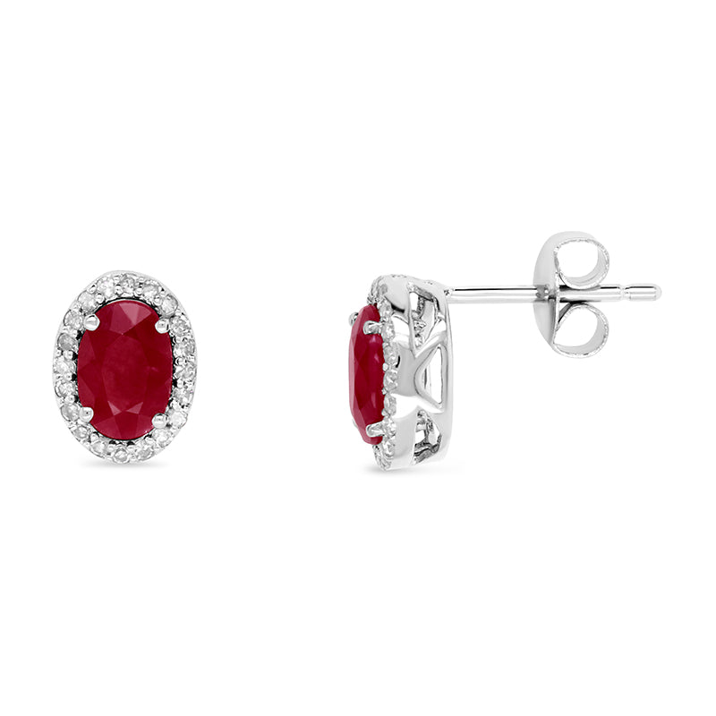 9K White Gold Ruby Diamond Halo Earrings